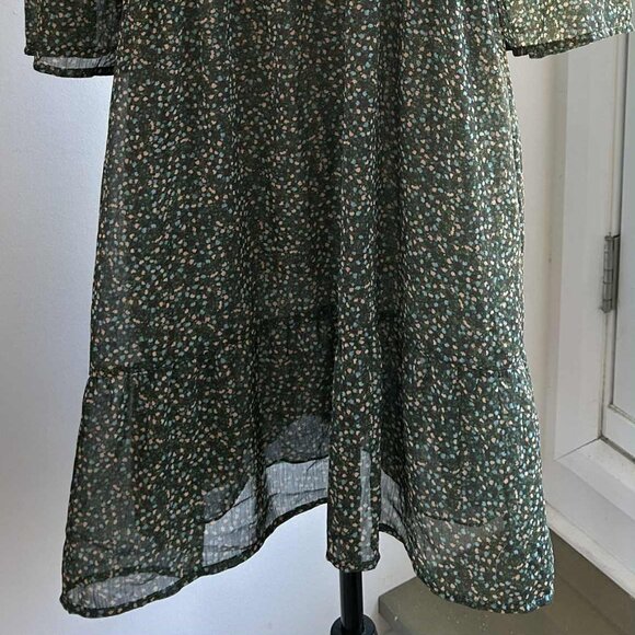 Park & Fifth Green Micro-Floral Chiffon Tiered Double Layered Mini Dress – US M - Picture 4 of 11